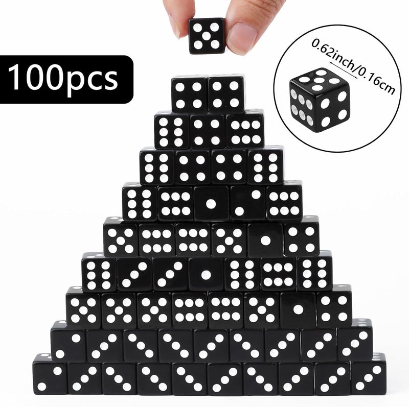 Lemicin 100Pcs Casino Dice Set 16mm Standard Game Dices Bulk Acrylic 6 Sided Dice Set for Board Activities Vegas Theme Games Birthday Party Supply (Black, Square Corner) - Image 2